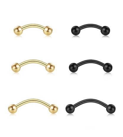 F136 Titanium Eyebrow Piercing Barbell Bent Barbell Ball Ring Screw Back - color: C-Gold+Black