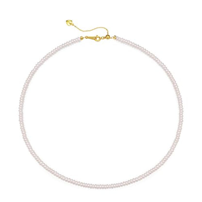 Pearls Necklace, Freshwater Tiny Small Pearls Necklace for Women's Pearl Strand Necklace Chain 18K Gold Plated Hypoallergenic White Necklace as Prom Bridesmaid Birthday Gifts - color: Bread Pearls, 18KGP Lock