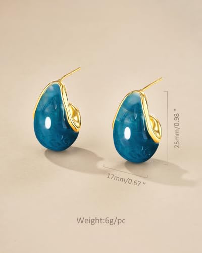 SNGIA Oval C Shape Chunky Dangle 18K Gold Plated Hoops with Colored Resin Gemstone Statement Earrings for Women by SNGIA, (Green, Brown, Blue, Pink, White, Cream), Long Bold Drop Handmade Exaggerated Irregular Trendy Bohemian Jewelry Gifts, Unique Danglin