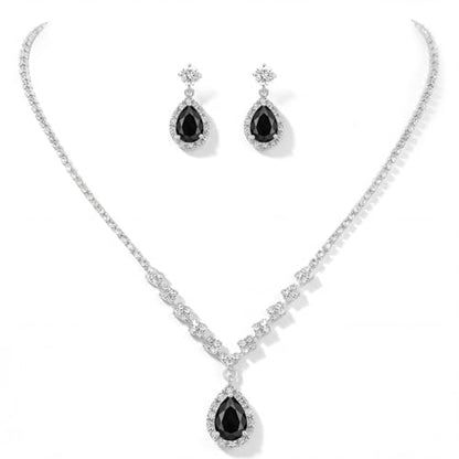 Unicra Bride Crystal Necklace Earrings Set Bridal Wedding Jewelry Sets Rhinestone Choker Necklace Prom Costume Jewelry Set for Women and Brides - color: Black