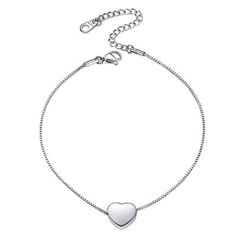 ChainsHouse Ankle Bracelets for Women, Stainless Steel Beaded Chain Ankle Bracelet, Womens Heart Anklets for Summer Beach Jewelry Gifts - color: S: heart-stainless