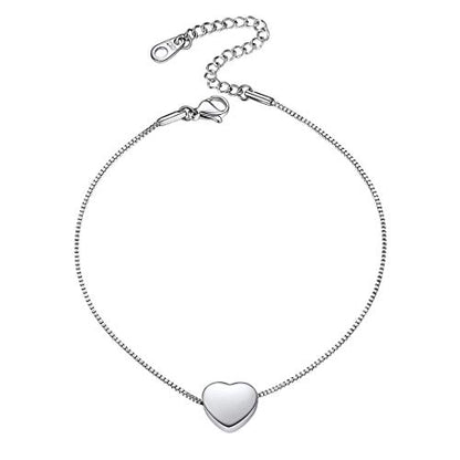 ChainsHouse Ankle Bracelets for Women, Stainless Steel Beaded Chain Ankle Bracelet, Womens Heart Anklets for Summer Beach Jewelry Gifts - color: S: heart-stainless