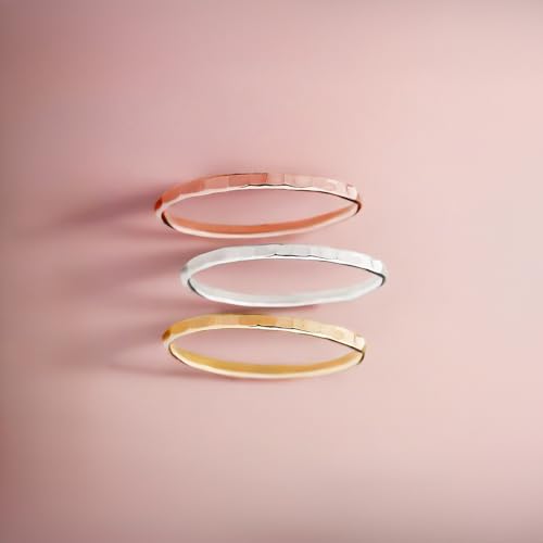 Melanie Golden Jewelry Thin Hammered Texture Stacking 1mm Skinny Ring in Silver, Gold, or Rose Gold | Comfort Fit | USA Sizes 2-12