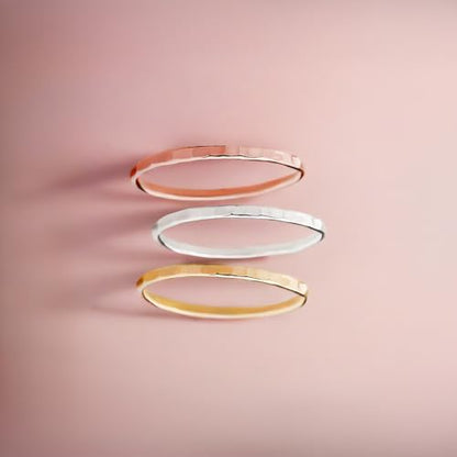 Melanie Golden Jewelry Thin Hammered Texture Stacking 1mm Skinny Ring in Silver, Gold, or Rose Gold | Comfort Fit | USA Sizes 2-12