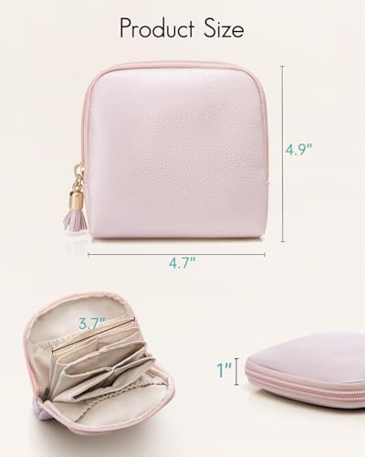 VLANDO Small Travel Jewelry Case,Velvet Pouch Bags with Zipper,Pearl Pink | Travel Essentials,PU Leather Organizer with 5 Divided Sections,Carry-On Totes,Gift for Birthday,Bride,Bridesmaid,Women,Girls - color: B.Pearl Pink