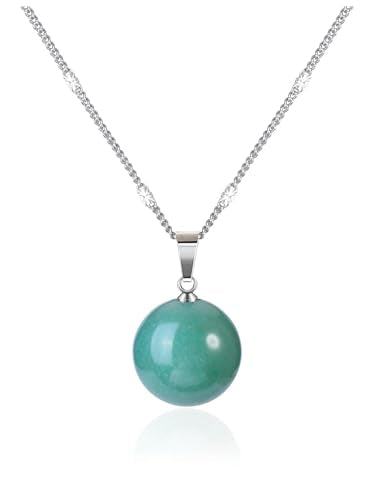 Jovivi Amethyst Obsidian Healing Crystals Ball Necklace for Women Men | 14mm Natural Stone Round Ball Bead Necklace Handmade Gemstone Pendant Protection Crystals Birthstone Jewelry - color: Green Aventurine