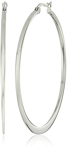 Amazon Essentials Gold Plated or Stainless Steel Flattened Hoop Earrings - color: Stainless steel, size: 50 mm