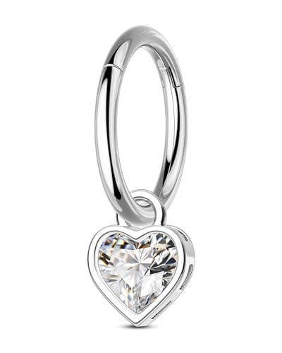 Clicker Belly Button Rings 14G Heart Dangle Belly Navel Rings for Women Surgical Steel Navel Belly Button Piercing Jewelry - color: WG-10MM