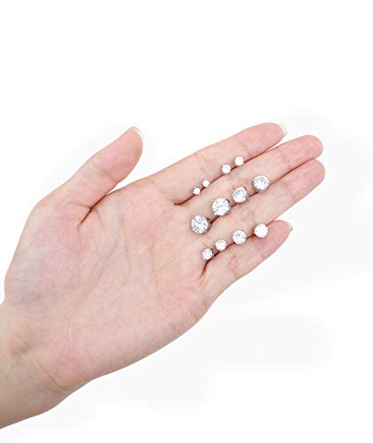 Tornito 6 Pairs 20G Stainless Steel Stud Earrings Square Cubic Zirconia Earring Set For Men Women 3MM-8MM Silver Tone - style: A:6 Pairs,Round CZ
