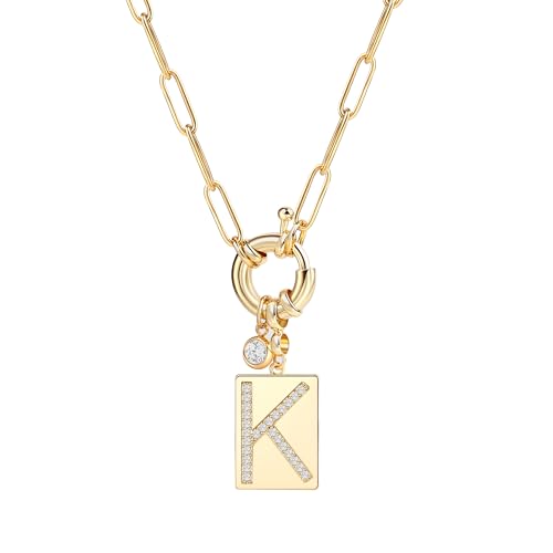 Mint & Lily Gold Initial Necklace for Women – 18K Gold Plated 24” Paperclip Chain with Sparkling Letter Pendant | 18K Gold Plated Personalized Letter Charm w/ Cubic Zirconia, Paperclip Chain, Tarnish-Resistant, Dainty Jewelry Gift for Her - style: Letter: