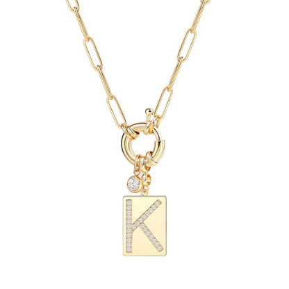 Mint & Lily Gold Initial Necklace for Women – 18K Gold Plated 24” Paperclip Chain with Sparkling Letter Pendant | 18K Gold Plated Personalized Letter Charm w/ Cubic Zirconia, Paperclip Chain, Tarnish-Resistant, Dainty Jewelry Gift for Her - style: Letter: