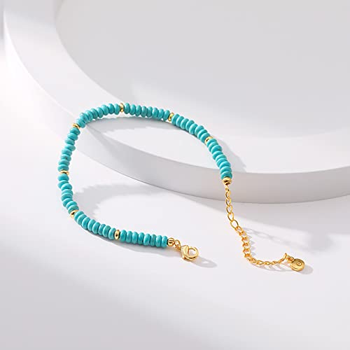 Dainty Gold Bracelets for Women, 18 Gold Plated Adjustable Evil Eye/Butterfly/Beaded/Pearl/Heart/Turquoise Handmade Bracelet for Women - style: Turquoise
