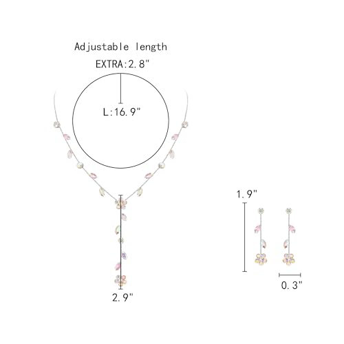 EleQueen Dainty Bridal Jewelry Set for Brides Bridesmaid, Cubic Zirconia Flower Necklace Earrings for Women