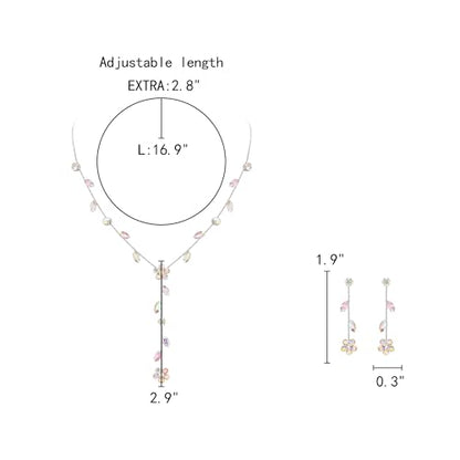 EleQueen Dainty Bridal Jewelry Set for Brides Bridesmaid, Cubic Zirconia Flower Necklace Earrings for Women