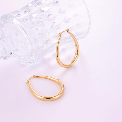 Gacimy Chunky Hoop Earrings for Women, 14K Gold Plated Oval Hoop Earrings with 925 Sterling Silver Post - color: Gold, size: 40mm