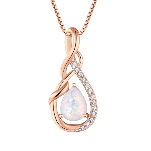 STARCHENIE Infinity Teardrop Necklace for Women 925 Sterling Silver Pendant Birthstone Jewelry - color: Rose Gold-Opal