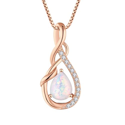 STARCHENIE Infinity Teardrop Necklace for Women 925 Sterling Silver Pendant Birthstone Jewelry - color: Rose Gold-Opal