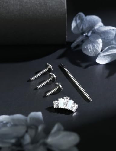 16G Astm F136 Titanium Internal Thread Flat Back Earrings Nose Studs Tragus Forward Helix Conch Cartilage Lobe Earrings Stud Medusa Labret Monroe Lip Ring Piercing Jewelry For Women Men - size: 16G--Style B-Opal