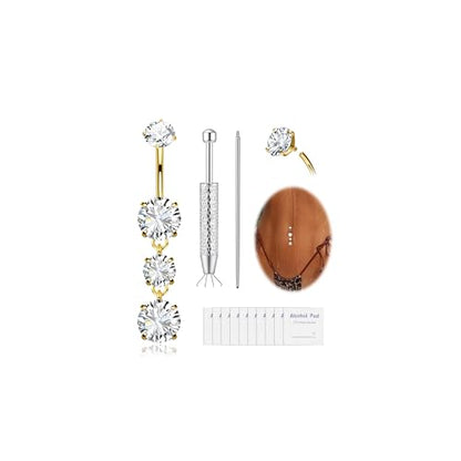 G23 Titanium Dangle Belly Button Rings for Women Sparkling CZ Navel Rings 14G Internally Threaded Belly Piercing Jewelry Teardrop Dangling Belly Rings Gold/Silver - color: Gold, size: 14MM
