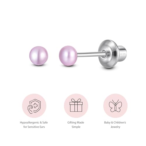 Pearl Screw Back Stud Earrings, 925 Sterling Silver Hypoallergenic - color: Purple, size: 3mm-Small
