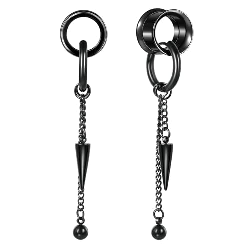 Aienid 2 Pcs Stainless Steel Dangle Gauges, 6mm-20mm Ear Tunnels Expander Plugs Stretcher Piercing Body Jewelry for Men Women - color: Chain, size: 16mm (5/8")