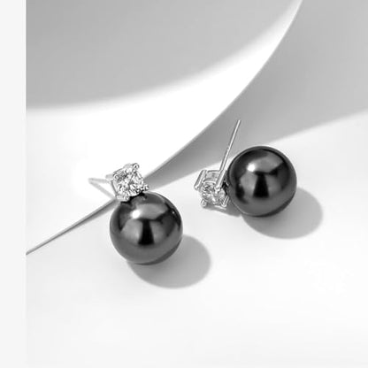 Pearl and Rhinestone Stud Earrings for Women Retro Statement Earrings Wedding Party Prom Jewelry - color: Zirconia Pearl-Black