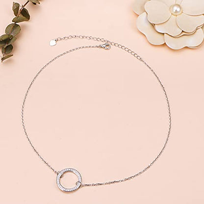 Ladytree S925 Sterling Silver Dainty Simple Choker Necklace,Rolo Chain,Adjustable 13 inches to 16 inches - style: 12_CZ Circle Choker