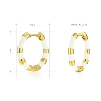 Milan Chiva 14K Gold Plated Small Huggie Dangle Earrings | Lightweight Trendy Heart Dainty Jewelry Hypoallergenic Chunky Gold Hoops Earrings Jewelry Mothers Day Gift for Women - color: E-White