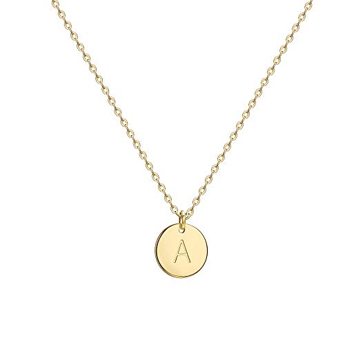 Valloey Rover Initial Necklaces for Women 14K Gold Plated Dainty Letter Necklce Round Coin Disc Pendant Double Side Engraved A-Z Necklace Personalized Jewelry Gift for Women - color: A