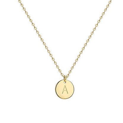Valloey Rover Initial Necklaces for Women 14K Gold Plated Dainty Letter Necklce Round Coin Disc Pendant Double Side Engraved A-Z Necklace Personalized Jewelry Gift for Women - color: A