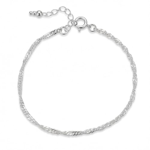 Sterling Silver Chain Bracelets for Women - Dainty 925 Silver Adjustable Bracelets, Minimalist Layering Jewelry, Stackable Chain Styles - style: D