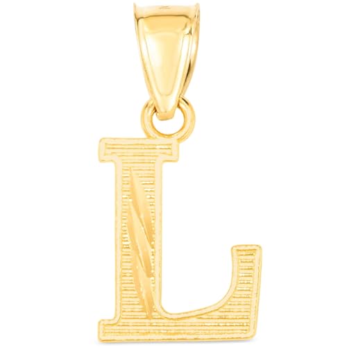 Floreo 10k Yellow Gold 0.45" Personalized Lighting Alphabet Letter A - Z Initial Charm Pendant with optional Extendable Chain Necklace - size: Pendant with Adjustable Chain, 18", style: - L -