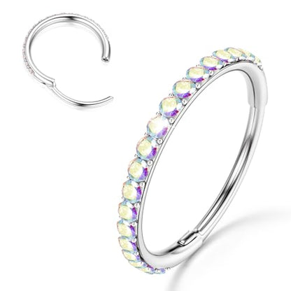 316L Stainless Steel 5A CZ Nose Rings Hoops Conch Helix Piercing Jewelry | Cartilage Earrings Tragus Rook Daith Piercing Jewelry, Septum Clicker Silver/Black/14K Gold Plated, 6-12mm, 16G/18G/20G - color: Silver, AB CZ(5A), 20G, size: 20g(0.8mm)-9mm