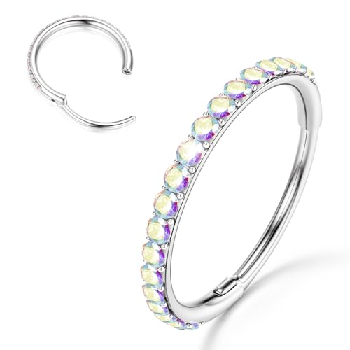 316L Stainless Steel 5A CZ Nose Rings Hoops Conch Helix Piercing Jewelry | Cartilage Earrings Tragus Rook Daith Piercing Jewelry, Septum Clicker Silver/Black/14K Gold Plated, 6-12mm, 16G/18G/20G - color: Silver, AB CZ(5A), 20G, size: 20g(0.8mm)-12mm