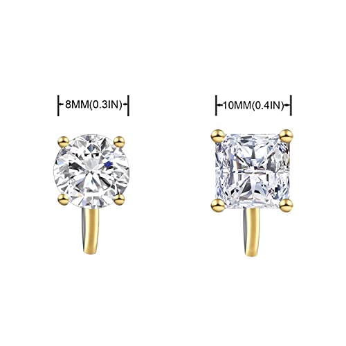 YOQUCOL 2 Pairs 8MM Cubic Zirconia Crystal Clip On Stud Earrings Non Pierced Stud Earrings For Women - color: Gold-White