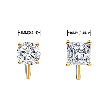 YOQUCOL 2 Pairs 8MM Cubic Zirconia Crystal Clip On Stud Earrings Non Pierced Stud Earrings For Women - color: Gold-White
