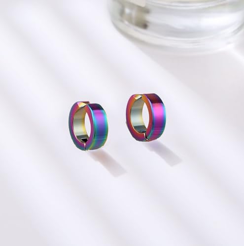 SIISPRI Stainless Steel Mens Womens Clip On Earrings Hoop Huggie Non-Piercing - color: Rainbow