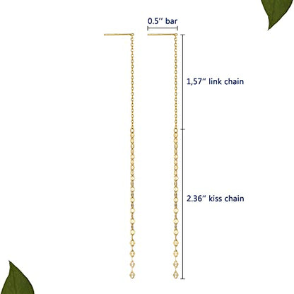 Long Chain Drop Earrings for Women, 925 Sterling Silver, Dainty Dangling Elegant Earrings for Daily Wear, Gift for Her - color: 4.4" Kiss Chain Gold
