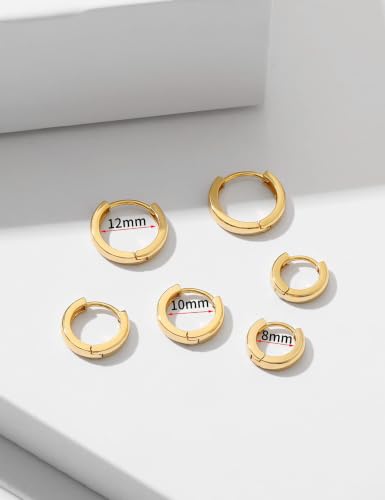 Fiusem 14K Gold Plated Huggie Hoop Earrings for Women | 8/10/12 Hypoallergenic Small Twisted beaded Huggie Earrings - color: Gold Hoop, size: 12MM