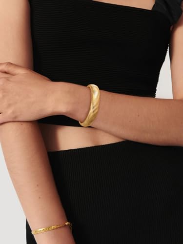 U7 Stretch Bracelets for Women Stainless Steel 18K Gold Plated Bangle Bracelets,Non Tarnish Link Bracelets,10mm,16mm,20mm - color: 01.Gold-16mm