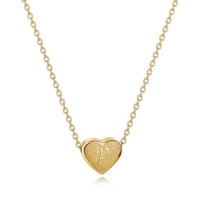 18k Gold Plated Heart Pendant Letter Necklaces for Girls Stainless Steel Initial Necklace for Women Birthday Gifts for Girls Women - color: Brushed Gold, style: Letter P