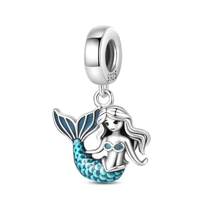 LIGHTDOG 925 Sterling Silve Charms fits Pandora Bracelets Necklace,5A Zircon Dangle Pendant Bead,Mother's Day Gift Jewelry Beads for Women - style: Mermaid Pendant