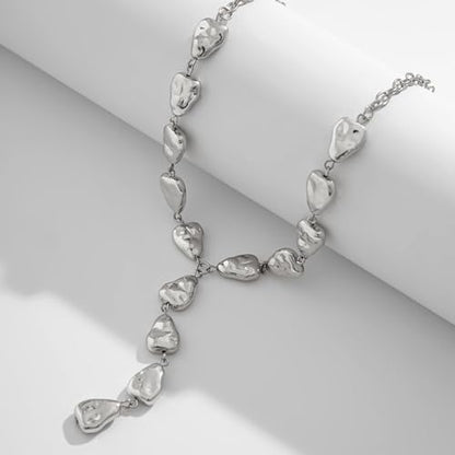 Gold Statement Lariat Necklace for Women Long Chunky Silver Y Shaped Necklace Big Baroque Shaped Drop Necklace Trendy Statement Jewelry Gift - color: silver