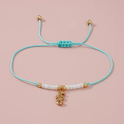 Boho Glass Seed Beaded Bracelets For Women, Handmade Romantic Gold Plated charm String Braided Rope Adjustable Jewelry, Summer Beach Daily Party Friendship Gift - color: Blue Seahorse