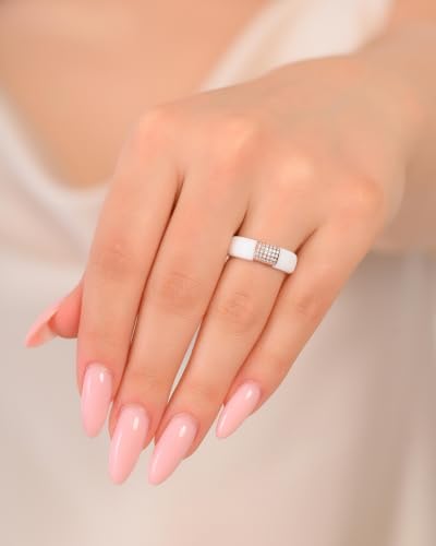 Rinfit Silicone Ring with Metal Plate & CZ for Women | AAAAA Grade Cubic Zirconia Stones, Flexible Rubber Wedding Band, Comfortable Fit, Engagement Ring for Her, Patented Design - color: Pack E: White and Rose Gold
