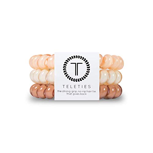 TELETIES - Large Spiral Hair Coils - Ponytail Holder Hair Ties for Women - Phone Cord Hair Ties - Strong Grip, No Rip, Water Resistant, No Crease Hair Tie Coils - 3 pack (For the Love of Nudes) - color: For the Love of Nudes