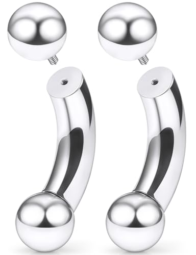 18G-00G Eyebrow Rings Internally Threaded Snake Eyes Piercing Jewelry Tongue Surgical Steel Curved Barbell Vertical Lip Labret Rook Daith Earrings Piercing Jewelry for Women Men 6mm-19mm - color: silver, size: 0G(8mm)-16mm barbells-12mm Balls
