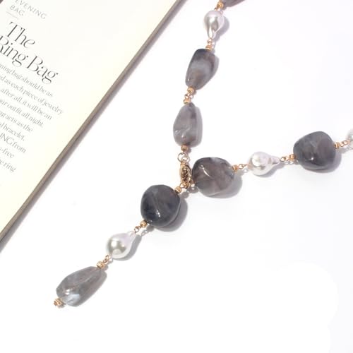 Colorful Crystal Long Necklace for Women Dainty Boho Y-Shaped Color Bead Necklaces Sparkly Rhinestone Pendant Layered Gold Long Chain Choker Good Luck Trend Jewelry Gift Jewelry - color: Grey
