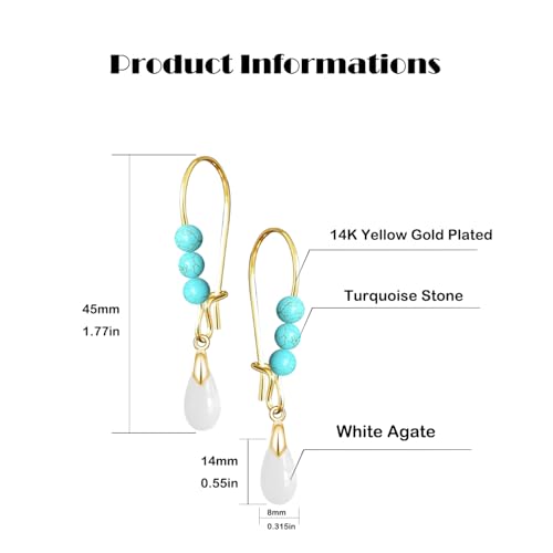 Natural Waterdrop Stone Drop Earrings,Gold Plated Real Genuine Teardrop Crystal Quartz Gemstone Pin Hoop Earrings Hooks Statement Dangle Dangling Earrings for Women Her - color: A04_White Agate