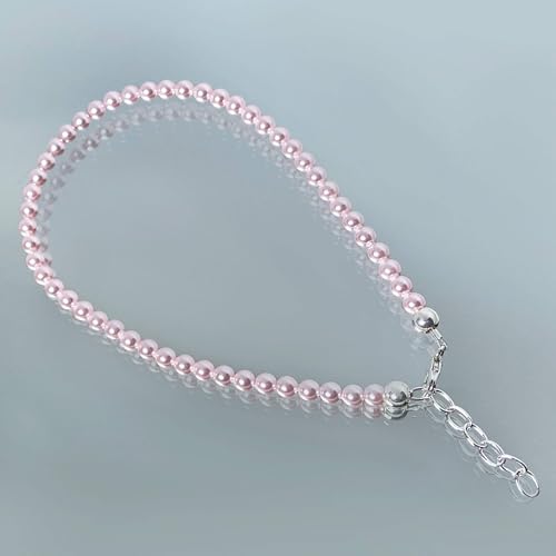 Gem Avenue .925 Silver Round Faux Pearl Adjustable Anklet with 9 to 10 inch Long - color: White